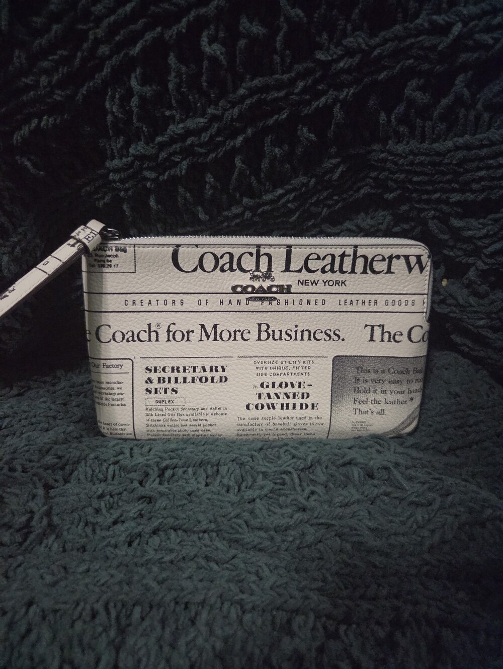 Coach White Newspaper Print Large Wristlet NWT